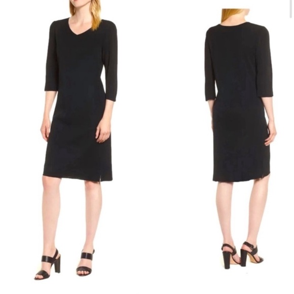 Ming Wang | Women’s Classic Black Ponte Knit V-Neck Dress Size Large - Picture 1 of 7